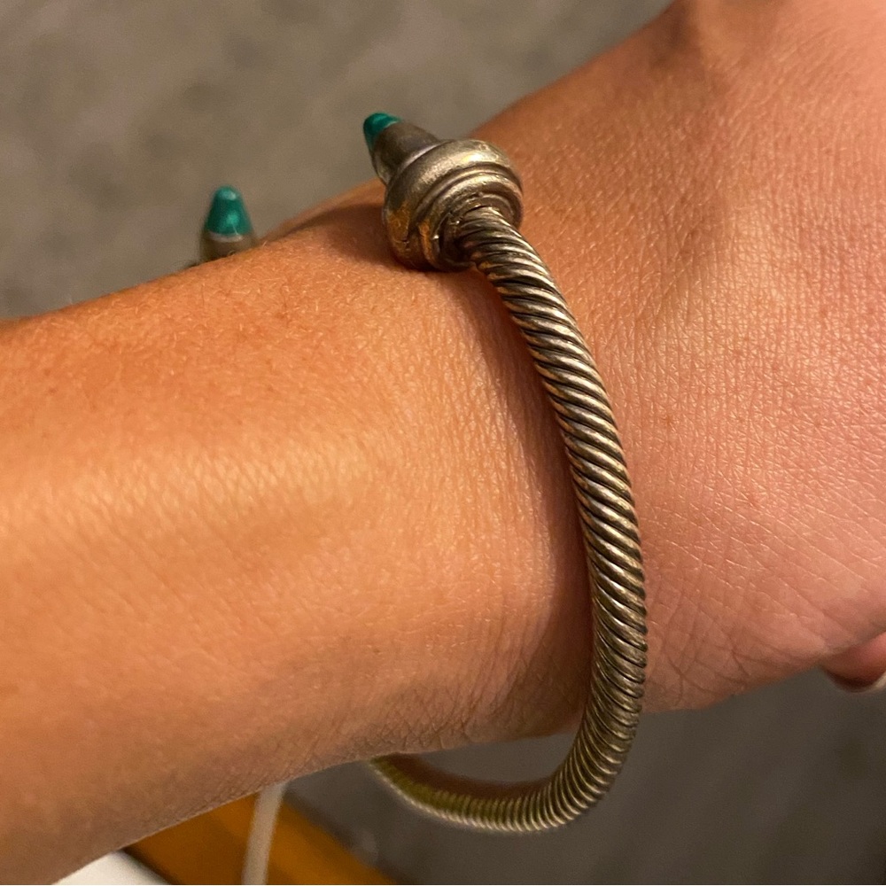 Silver Cable Bangle - Teal - image 5